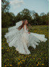 Ivory Lace Nude Lining V Back Sexy Boho Wedding Dress